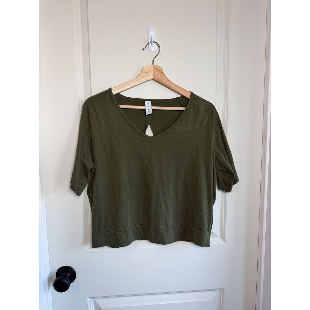 Varley Womens Olive Green Pima Cotton V-Neck Open Back Top Size XS